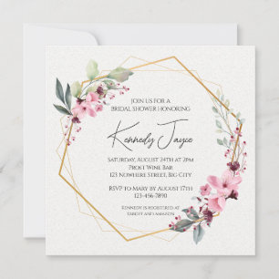 Floral laurel bridal shower invite, classy, gold invitation