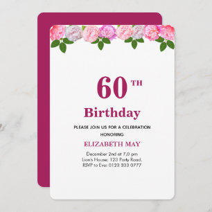 Floral & Laurel Leaves 40th, 60th Birthday Invitation