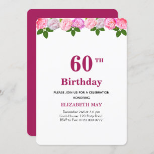 Floral & Laurel Leaves 40th, 60th Birthday Invitation