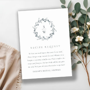 Floral Laurel Wreath Monogram Recipe for Bride Enclosure Card