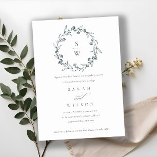 Floral Laurel Wreath Monogram Wedding Invite