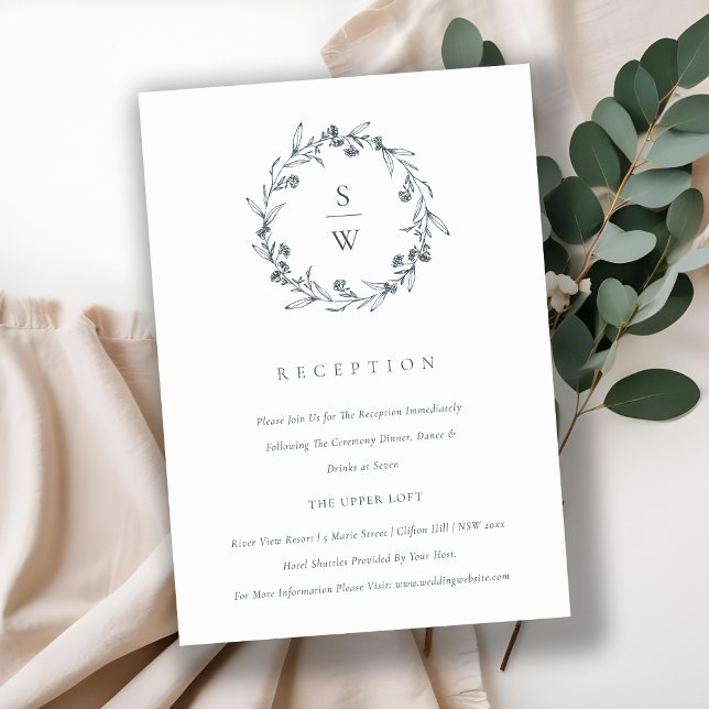 Floral Laurel Wreath Monogram Wedding Reception Enclosure Card (Creator Uploaded)