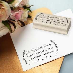 Floral Laurels Personalized Address Rubber Stamp