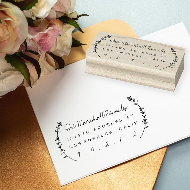 Floral Laurels Personalized Address Rubber Stamp (Creator Uploaded)