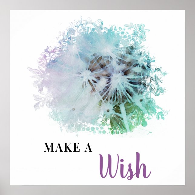 *~* Floral Lavender Abstract DANDELION Make A Wish Poster (Front)