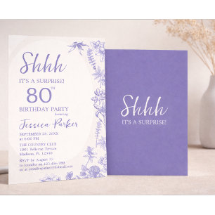 Floral Lavender Blue  80th Birthday Invitation