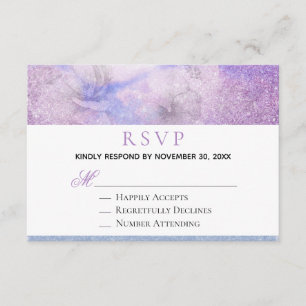 ~ Floral Lavender Blue Glitter Elegant  RSVP Enclosure Card