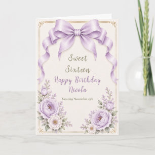 Floral Lavender Coquette Bow Sweet Sixteen Card