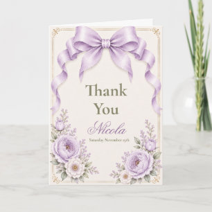 Floral Lavender Coquette Bow Sweet Sixteen Thank You Card