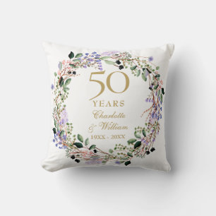 Floral Lavender Garland 50th Anniversary Photo Throw Pillow