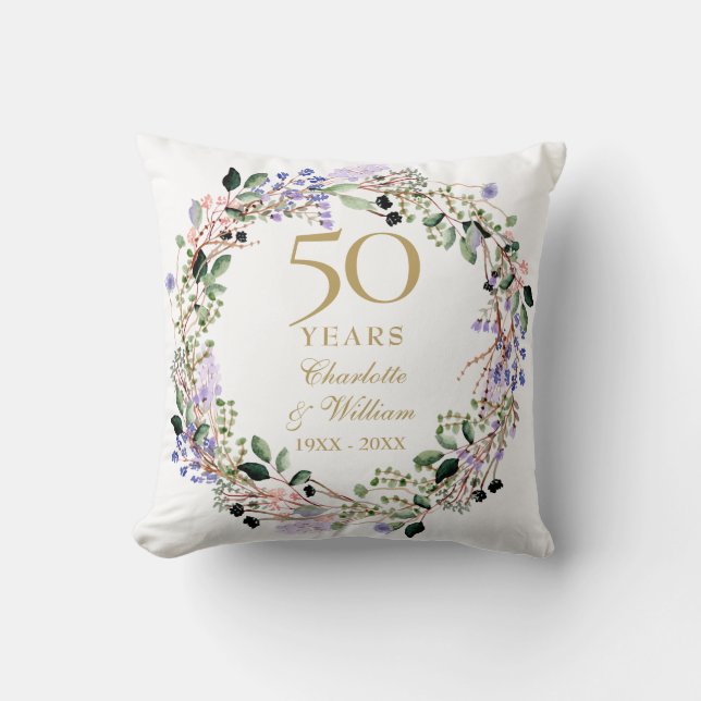 Floral Lavender Garland 50th Anniversary Photo Throw Pillow (Front)