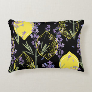 Floral Lavender Lemons Vintage Illustration Accent Pillow