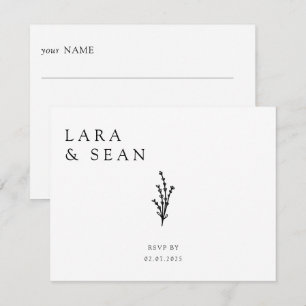 Floral Lavender Modern Minimalist Black and White RSVP Card