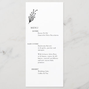 Floral Lavender Modern Minimalist White and Black Menu