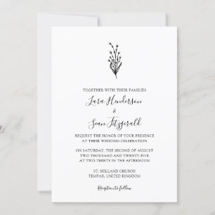 Floral Lavender Modern Minimalist White Invitation