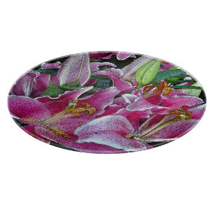 FLORAL/LAVENDER-PINK, PINK AND GREEN COLORS/DAYLIL CUTTING BOARD