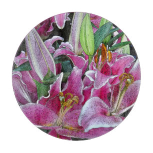 FLORAL/LAVENDER-PINK, PINK AND GREEN COLORS/DAYLIL CUTTING BOARD
