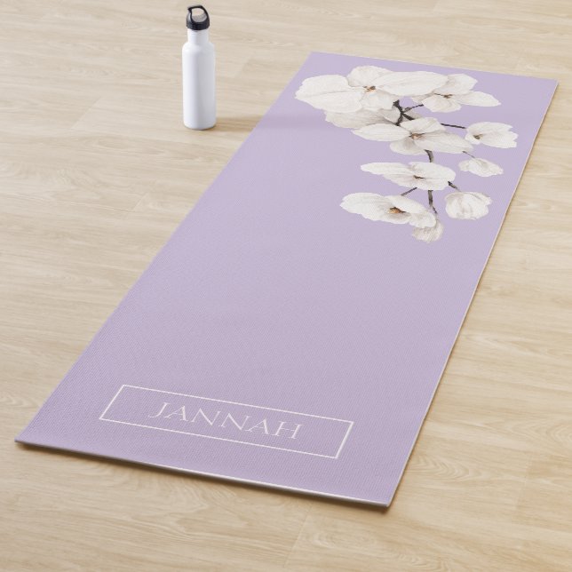 Floral Lavender White Orchids Name Exercise Yoga Mat (In Situ)