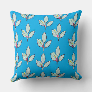 Floral Leaf Azure Blue Throw Pillow