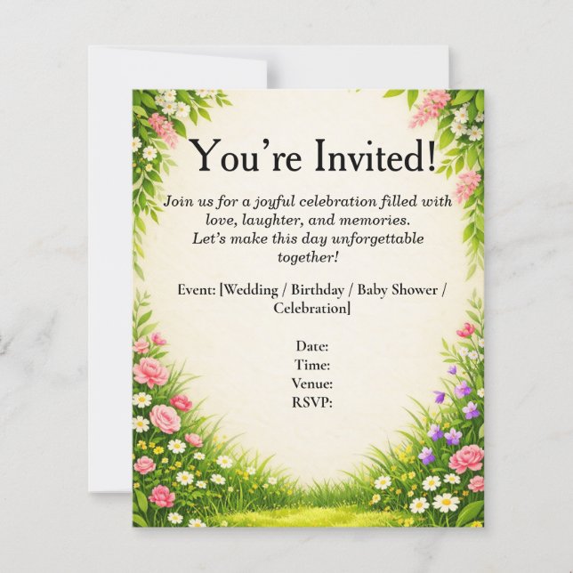 Floral Leaf & Grass Invitation Card  (Front)
