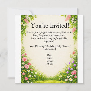 Floral Leaf & Grass Invitation Card