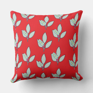 Floral Leaf Red Decorative Throw Pillow