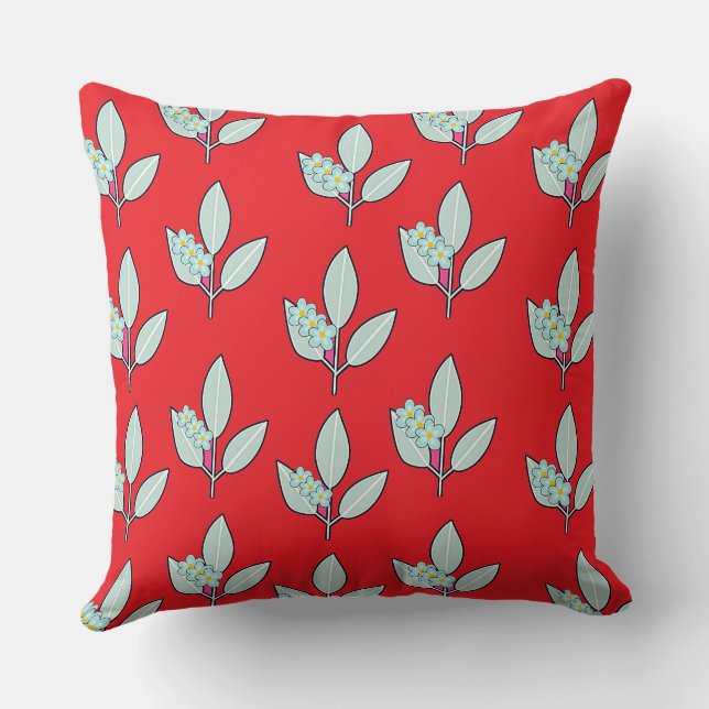 Floral Leaf Red Decorative  Throw Pillow (Back)