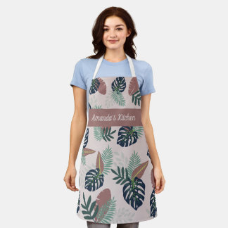 Floral Leaf with Purple Background  Apron, Medium Apron