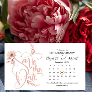 Floral & Leaves 50th Anniversary Save The Date Announcement Postcard