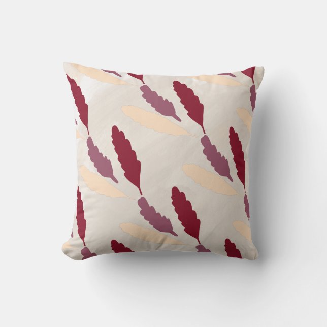 Floral Leaves Burgundy and Cream  Throw Pillow (Front)