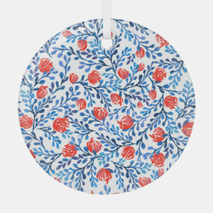 Floral Leaves: Seamless Nature Pattern Glass Ornament