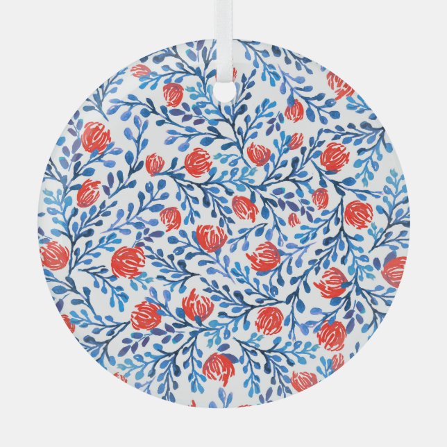 Floral Leaves: Seamless Nature Pattern Glass Ornament (Front)