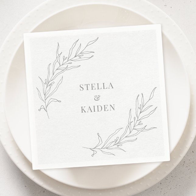 Floral Leaves Sketch Simple Elegant Modern Drawing Napkin (Creator Uploaded)