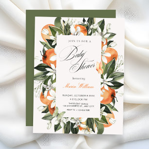 Floral leaves watercolor baby shower invitation