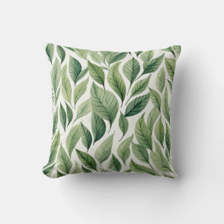 Floral Leaves with A Solid Green Back Design Throw Pillow
