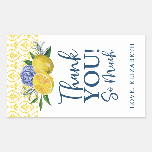 Floral Lemon Bridal Shower Thank You  Sticker (Front)