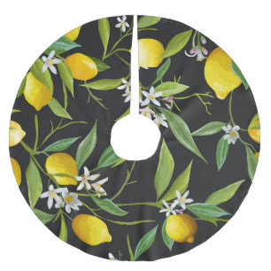 Floral Lemon Fruits Vintage Pattern Brushed Polyester Tree Skirt