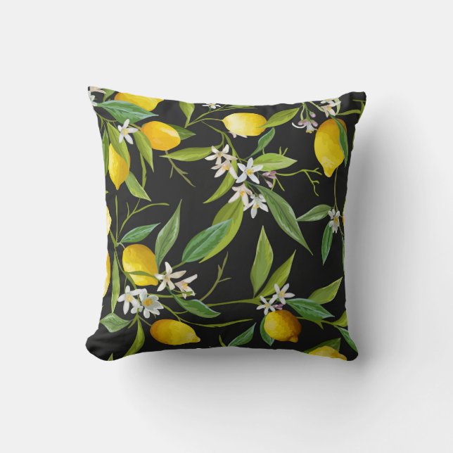 Floral Lemon Fruits Vintage Pattern Throw Pillow (Front)