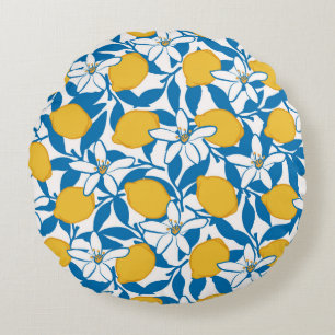 Floral Lemon Sketch Hand Drawn - Round Pillow