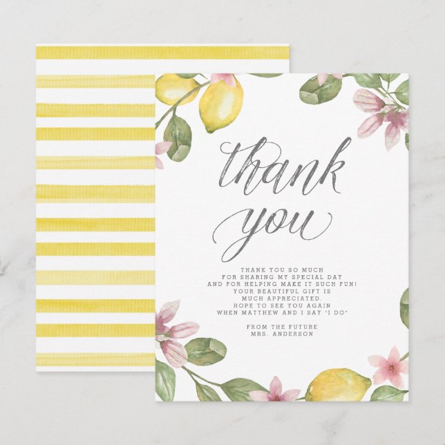Floral Lemon Wreath Bridal Shower Thank You (Front/Back)
