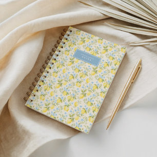 Floral Lemon Yellow & Blue Amalfi Notebook