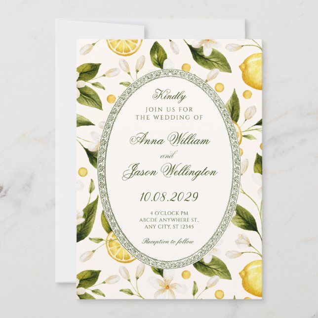 Floral Lemon yellow seamless wedding Invitation (Front)