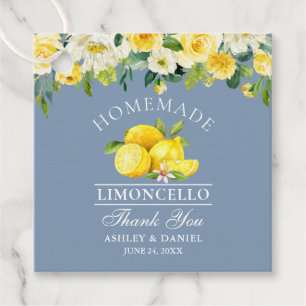 Floral Lemons Dusty Blue Limoncello Wedding Favour Tags