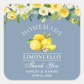 Floral Lemons Dusty Blue Limoncello Wedding Square Sticker (Front)