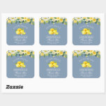 Floral Lemons Dusty Blue Limoncello Wedding Square Sticker<br><div class="desc">Elegant Watercolor Yellow Floral Greenery Lemons Homemade Limoncello Wedding Thank You Stickers - Dusty Blue</div>