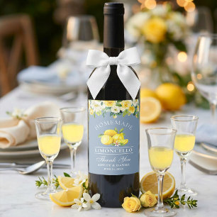 Floral Lemons Dusty Blue Limoncello Wedding Wine Label