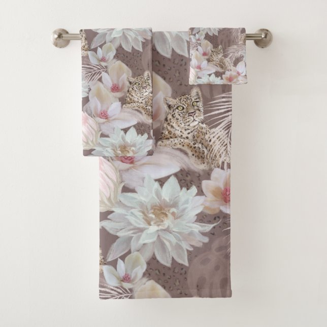 Floral Leopard Animal Print Bath Towel Set (Insitu)