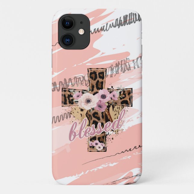 Floral Leopard Cross blessed faith Easter  Case-Mate iPhone Case (Back)