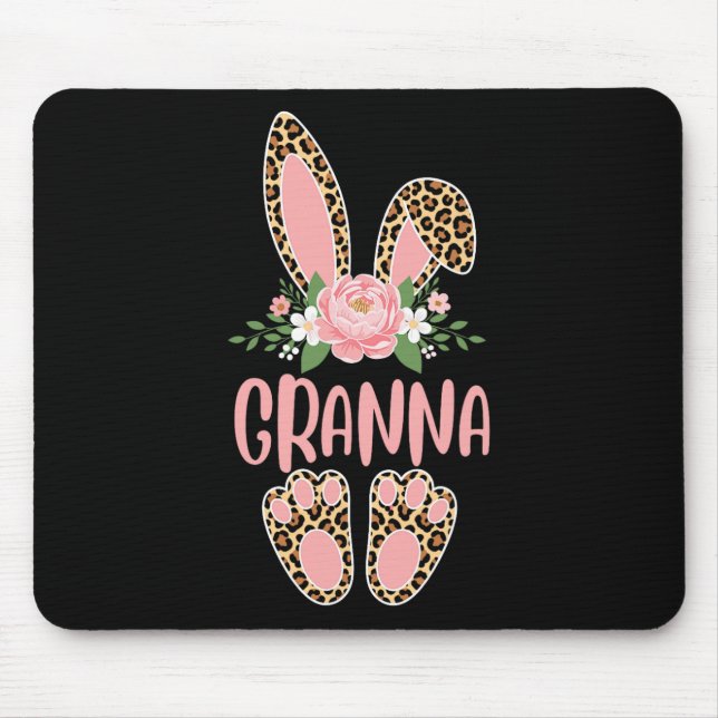 Floral Leopard Granna Bunny Happy Easter Spring  Mouse Pad (Front)