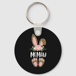 Floral leopard memaw bunny happy easter spring keychain